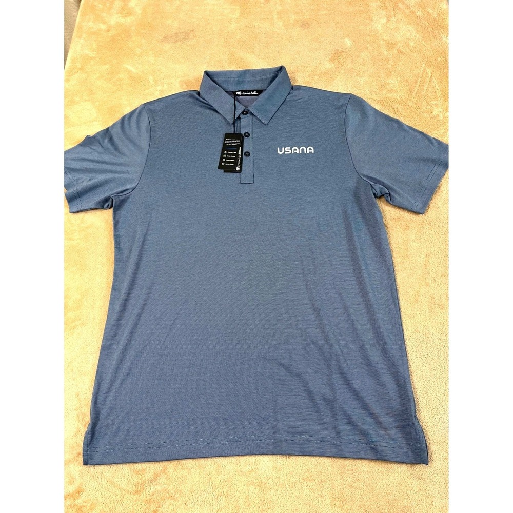Travis Mathew Polo Golf Shirt Men Size Large Heathered Blue Logo Embroidered NEW